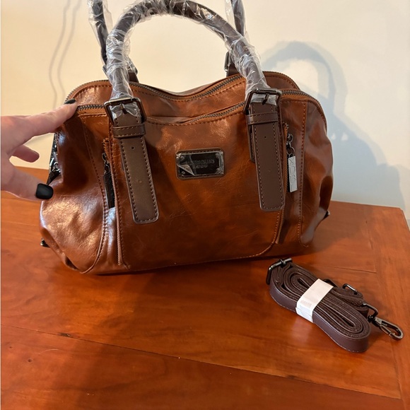 XIDIBAOLU Brown Vegan Leather Satchel Crossbody NWOT - Picture 3 of 11